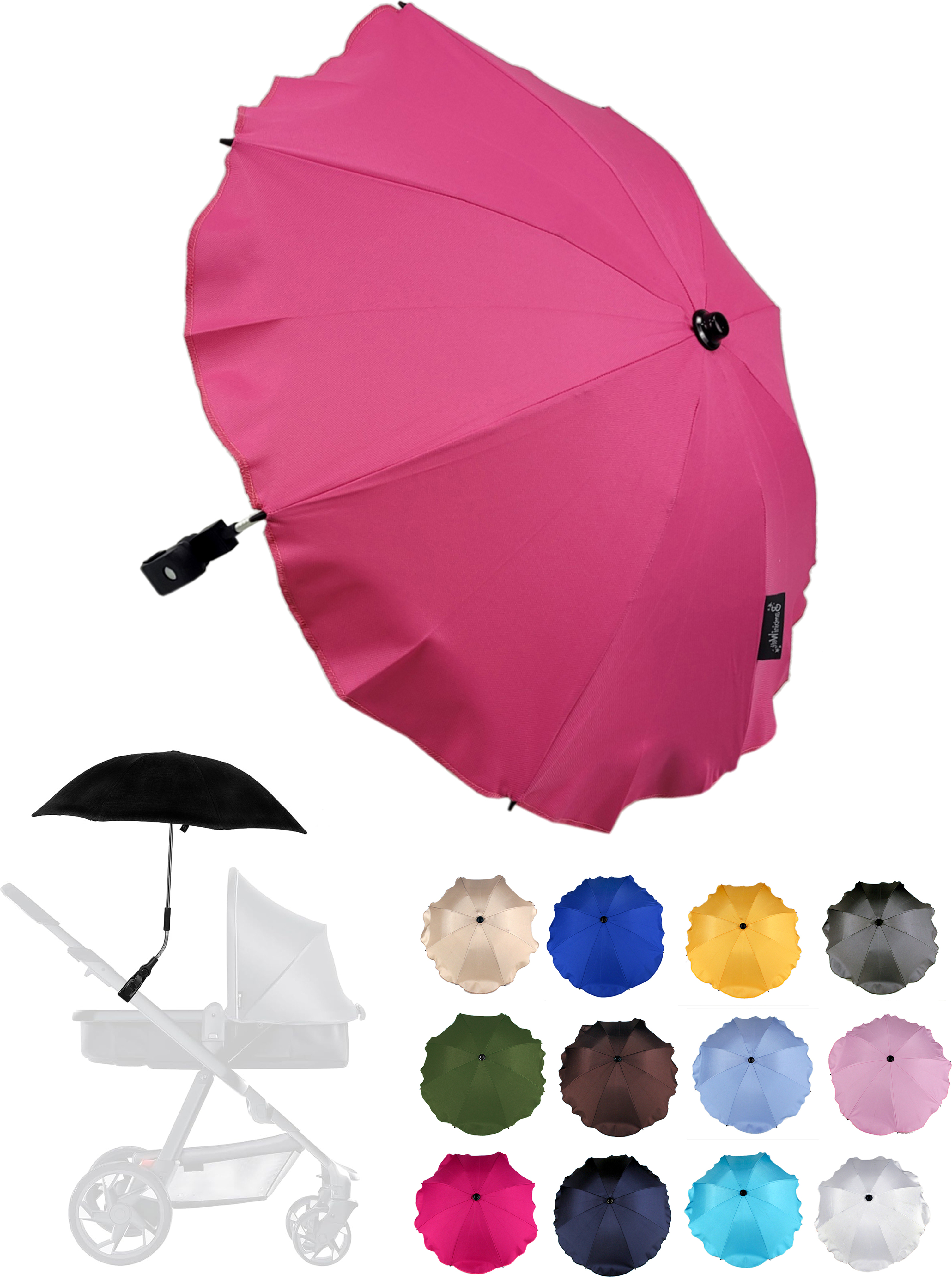 SM SunniMix Kinderwagenschirm Mit UPF 50+ | Universell Klappbar, Verstellbarer Arm, Orange | Sonnen- & Regenschutz Für Kinderwagen