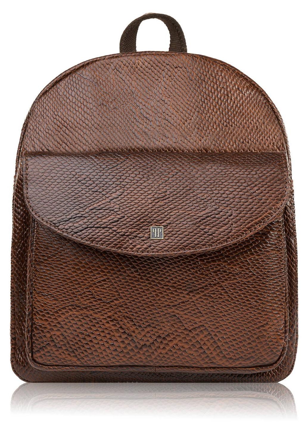 Damen Lederrucksack braun Schlangenhautmuster kleiner City-Rucksack Paolo Peruzzi T-18-PBR