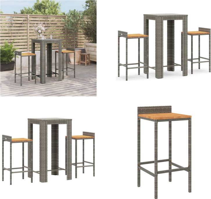 vidaXL 3-dielny záhradný barový set sivý polyratan a masívne drevo akácie - Záhradný barový set - Záhradné barové sety - Záhradný barový set - Záhradný bar
