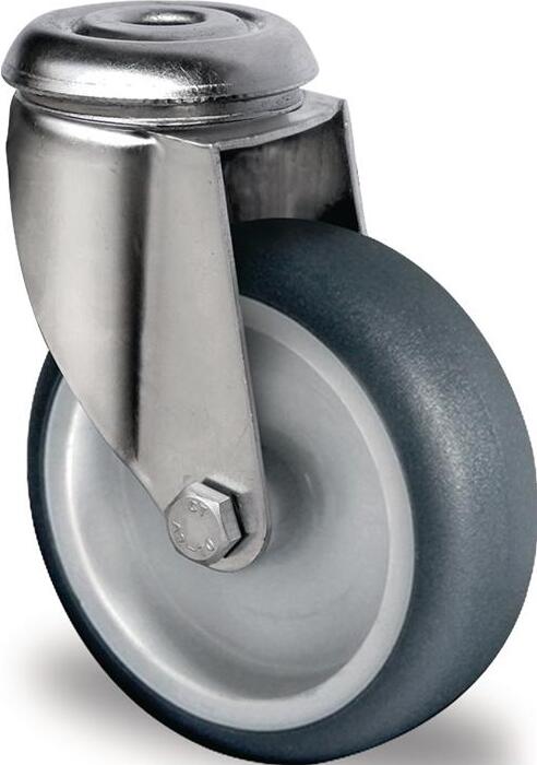 PROMAT Lenkrolle Rad- 75 mm Tragfhigkeit 75 kg Rckenlochbefestigung Polypropylen Gleitlager Edelstahl TPE grau