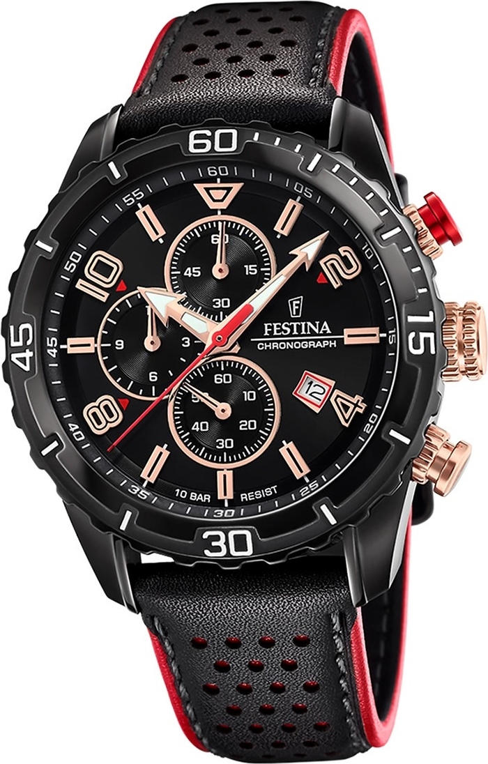 Festina kožené pánske hodinky F20519/4 náramkové hodinky Black Chronograph D2UF20519/4