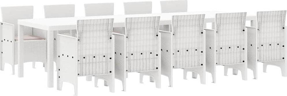 vidaXL Záhradný jedálenský set 11 ks biely a sivý plastový ratan