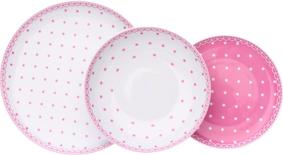 Thun 1794 Tom, Tellerset, rosa Tupfen, Karlsbader Porzellan, Thun, 18 d.