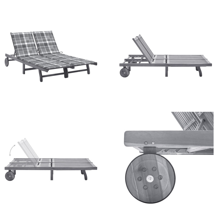 vidaXL Lehátko pre 2 osoby s vankúšom sivé akáciové masívne drevo - Lehátko - Lehátka - Drevené ležadlo - Drevené ležadlá