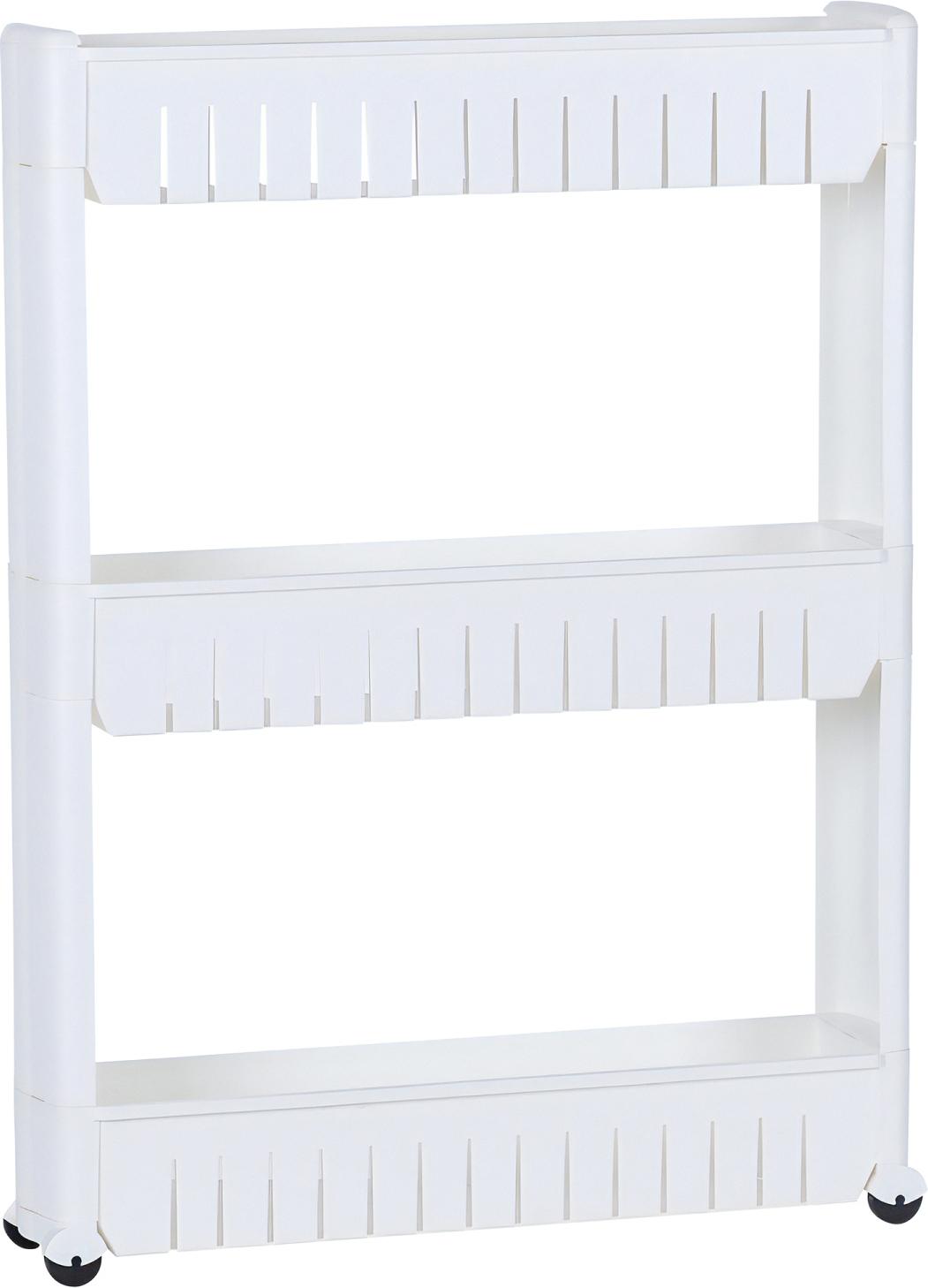 Intirilife bewegbares Nischenregal Lagergestell Küchenhalterung Gewürzregal Rollwagen in weiß zum Platz sparen für Alltagsgegenstände IL-100635