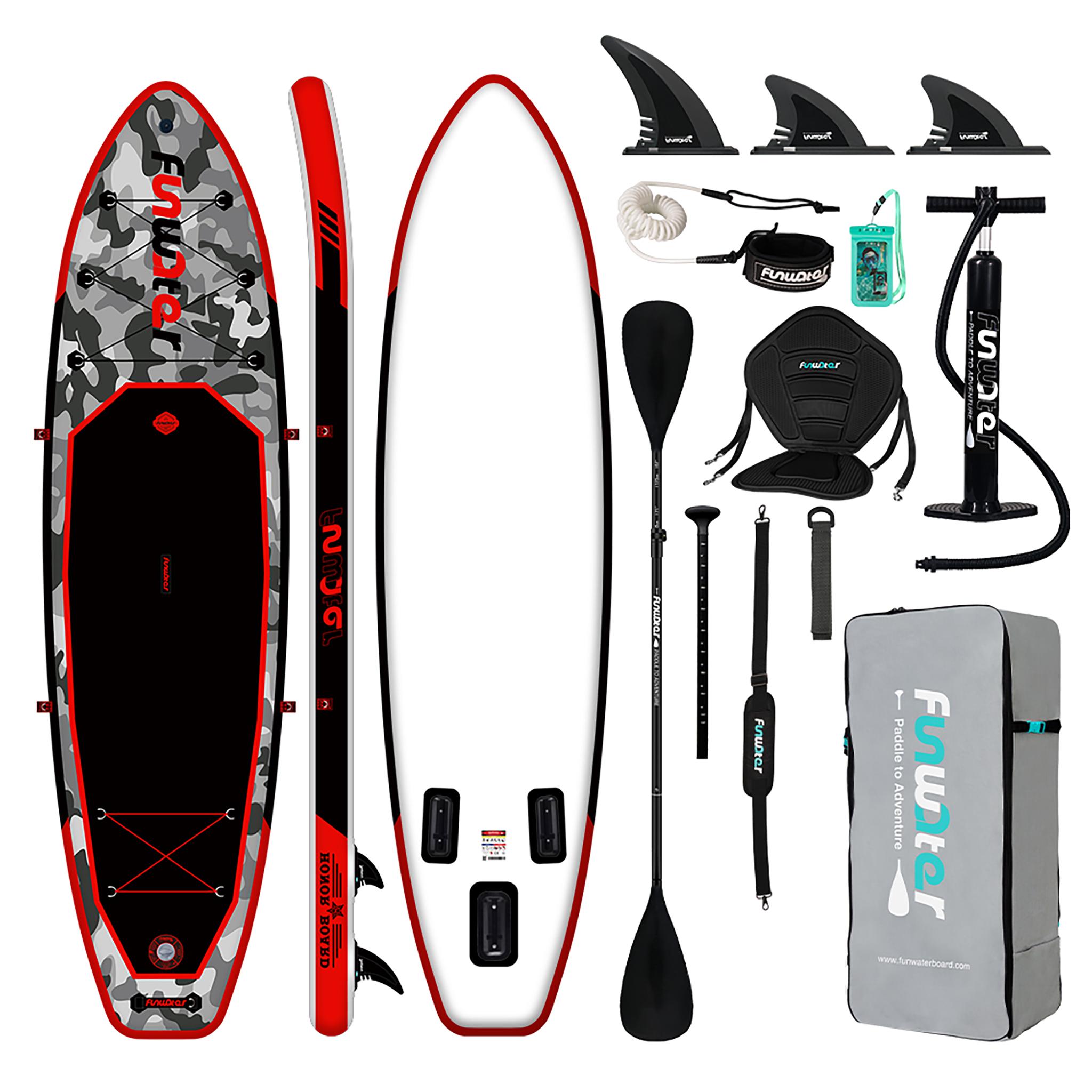 FunWater Stand up paddle Board, SUP Board Set, Stand up Paddle Board, SUP paddle Board, Handpumpe, Sitzplätze, 330x84x15cm, bis150kg, rot