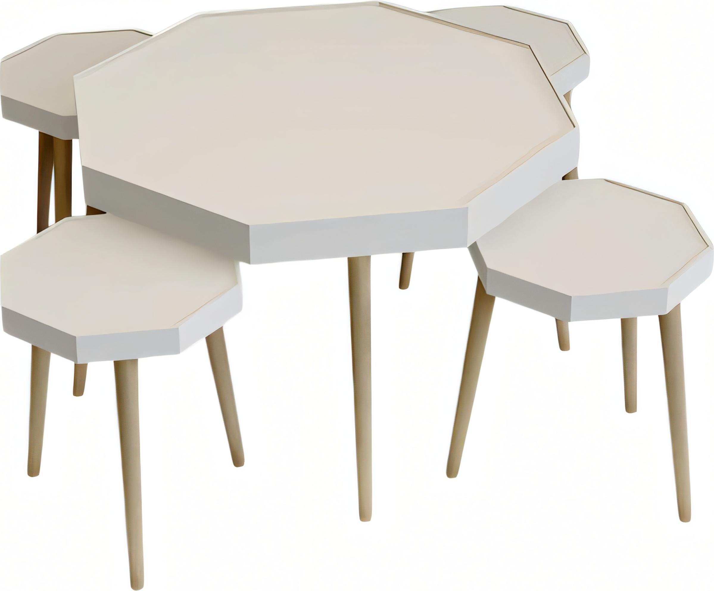 AEA Eleganter Weißer Holz Couchtisch mit Beistelltischen im modernen Stil