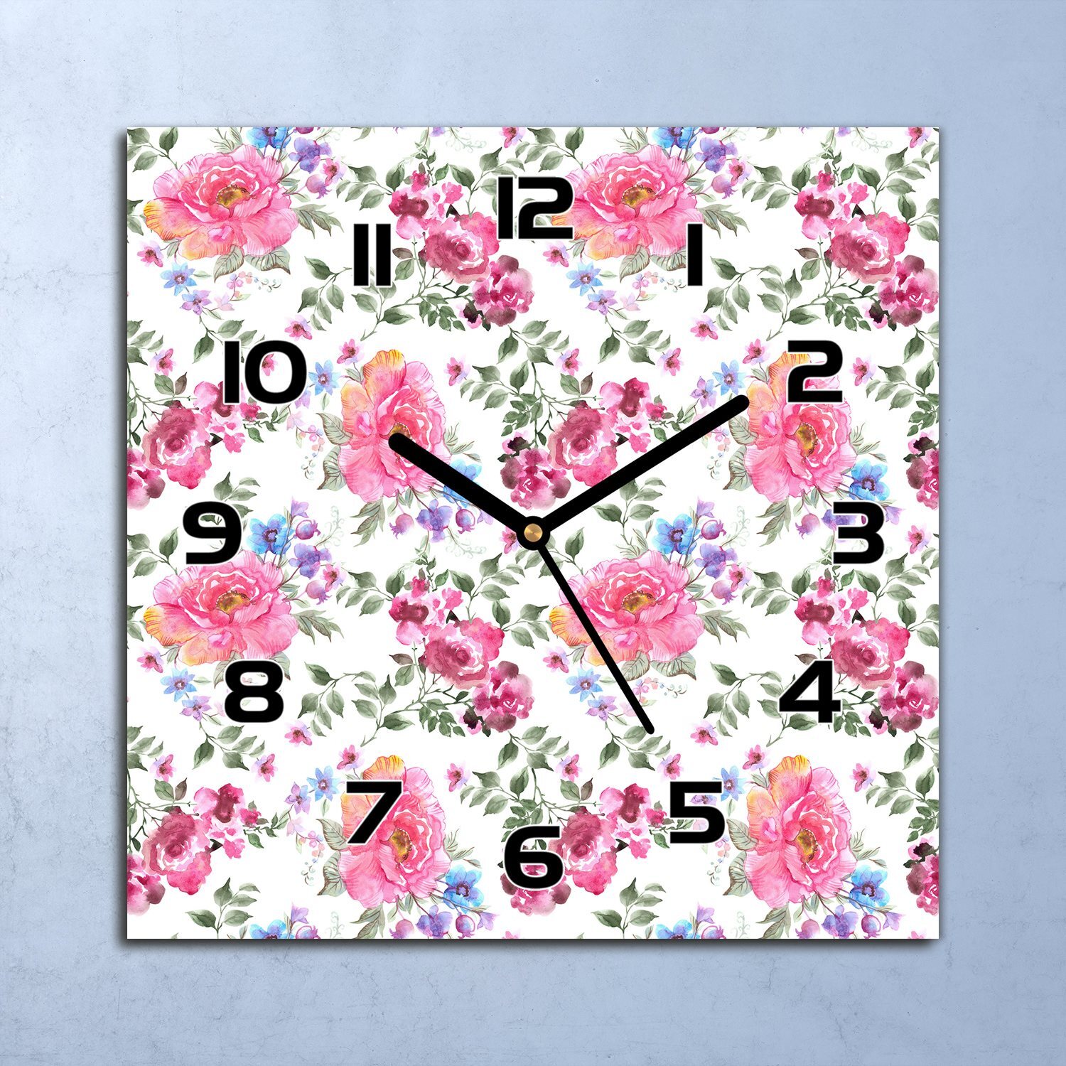 coloray Wanduhr Echt-Glas-Küchenuhr Rosen Blumengarten Quarz 30x30 Deko Bilder zsk-black-30x30-lenarte-115