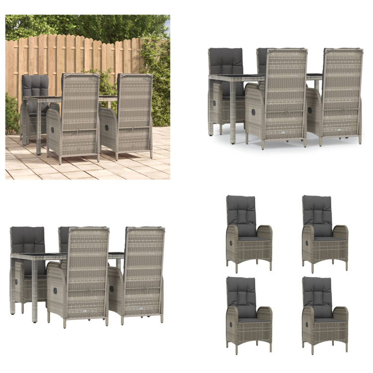 vidaXL 5-dielny záhradný jedálenský set s vankúšmi sivý polyratan - Záhradný jedálenský set - Záhradné jedálenské sety - Jedálenský set - Jedálenský set terasa