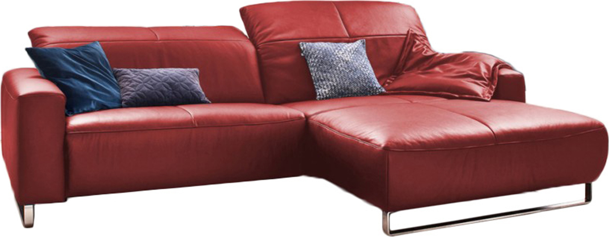 KAWOLA Sofa YORK Leder Life-line rot Rec rechts Fuß Metall Chrom matt mit Sitztiefenverstellung KA114881