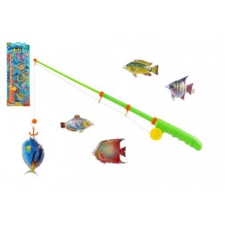 Teddies Magnetischer Fisch/Fischer aus Plastik 5 Stück+Plastikstange 39cm UN46650