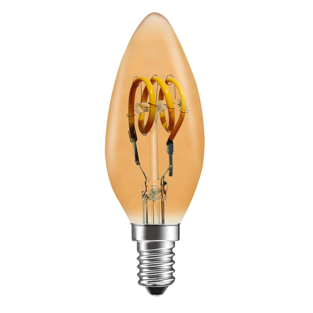 NCC-Licht LED Spiral Filament Rustika Kerze C35 3W E14 gold gelüstert extra warmweiß 1800K DIMMBAR