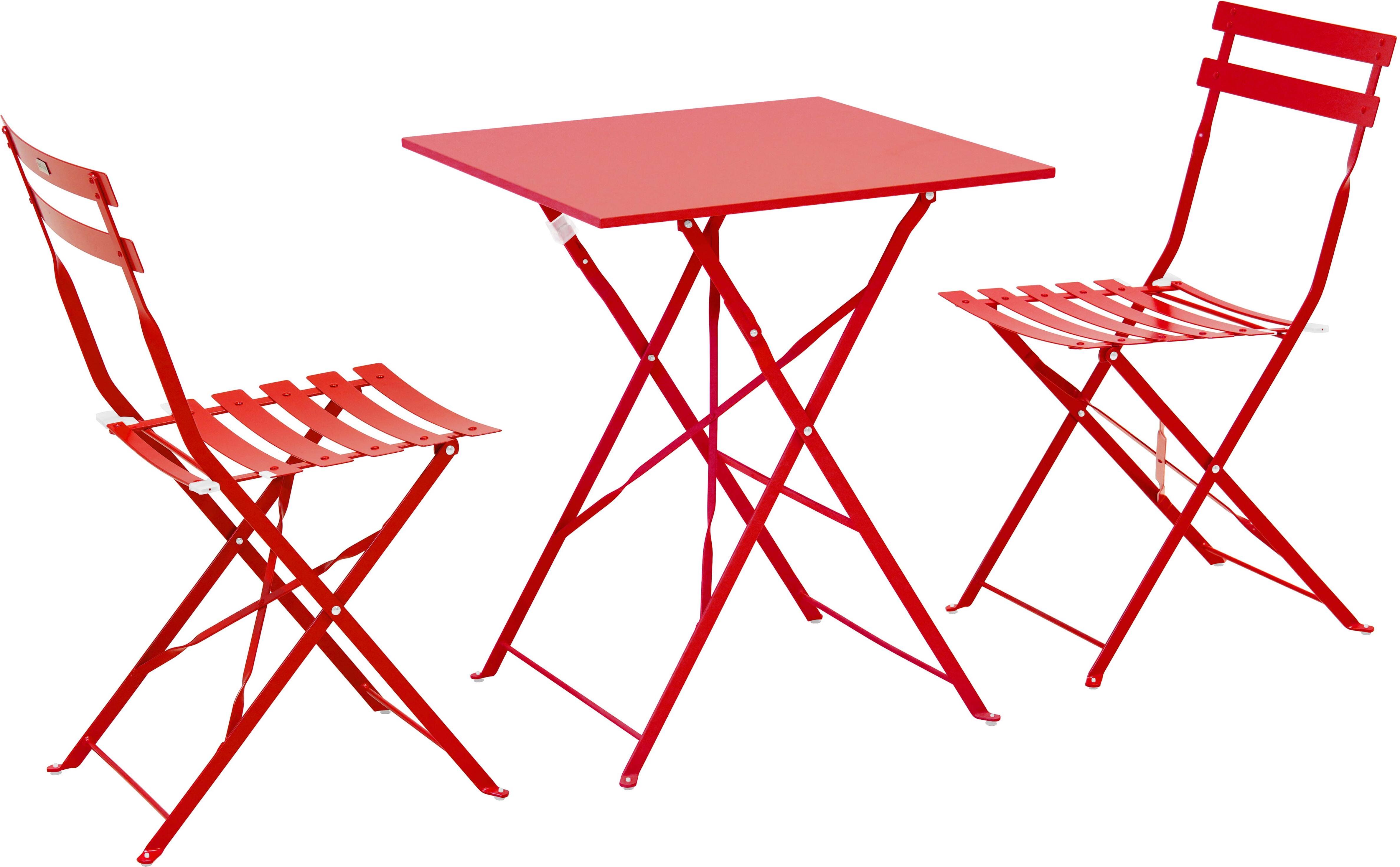 Gartenbistrotisch und 2 Klappstühle Rot - Oviala Rome 103651