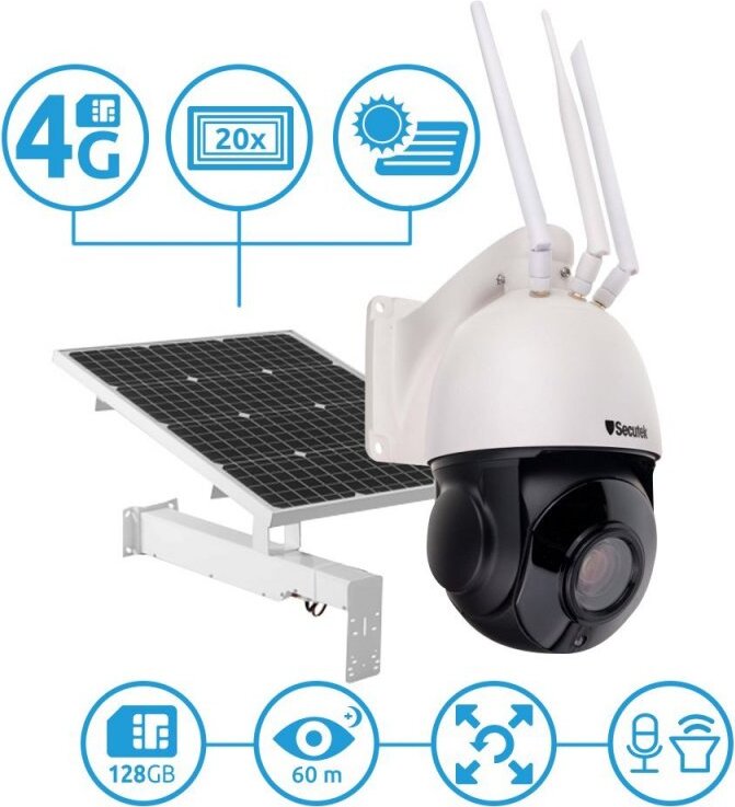 4G PTZ IP kamera Secutek SBS-NC67G-20X so solárnym nabíjaním - 1080p, 60m IR, 20x zoom