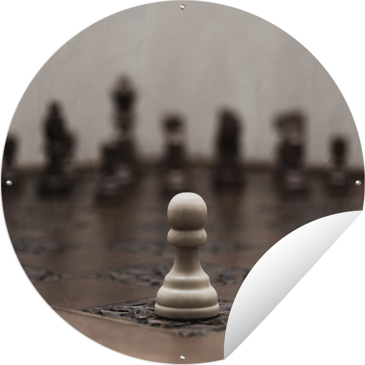 MuchoWow® Gartenposter Outdoor-Poster Rund Weiß verliert beim Schach Ø 120 cm Gartendeko Rundes Poster draußen 144|322479221