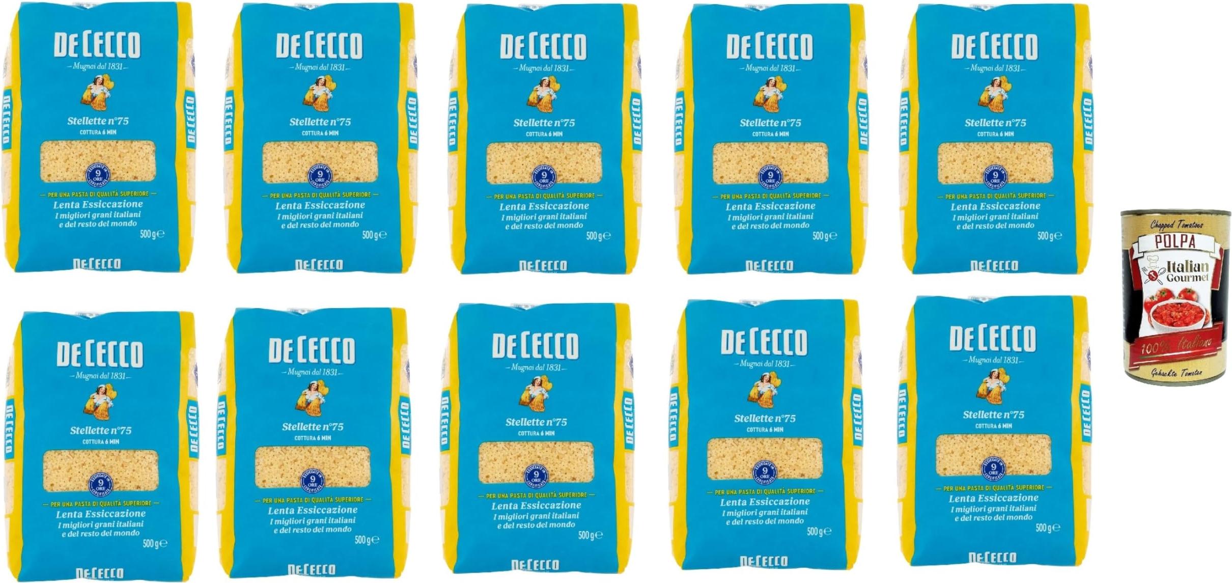 De Cecco Stellette N°75, 100% Italienisch Pasta Nudeln 10x 500g + Italian Gourmet Polpa 400g PI-JZZ6-0SCR