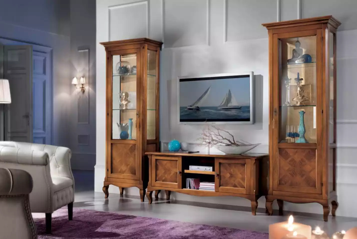 Wohnzimmer TV-Ständer 2x Vitrine 3tlg. Neu Wohnzimmermöbel Set Designer