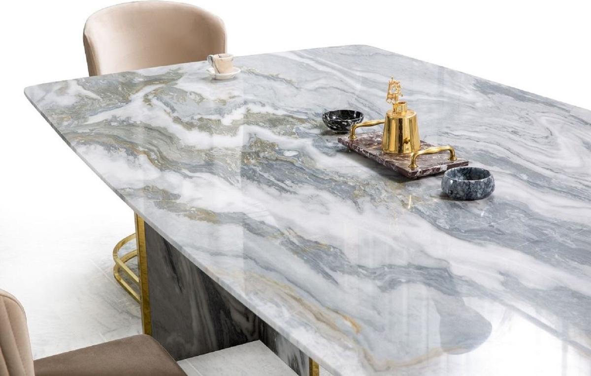 Casa Padrino Luxus Marmor Esstisch Grau / Gold 220 x 110 x H. 75 cm - Rechteckiger Marmor Küchentisch - Esszimmer Möbel - Marmor Möbel - Luxus Möbel - Esszimmer Einrichtung - Luxus Einrichtung NEW-48582
