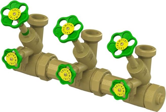 Js Atv-Verteiler, Steig.spindel 2-Fach,Dn25,Eing.1 1/2,Ob.a.1 1/2