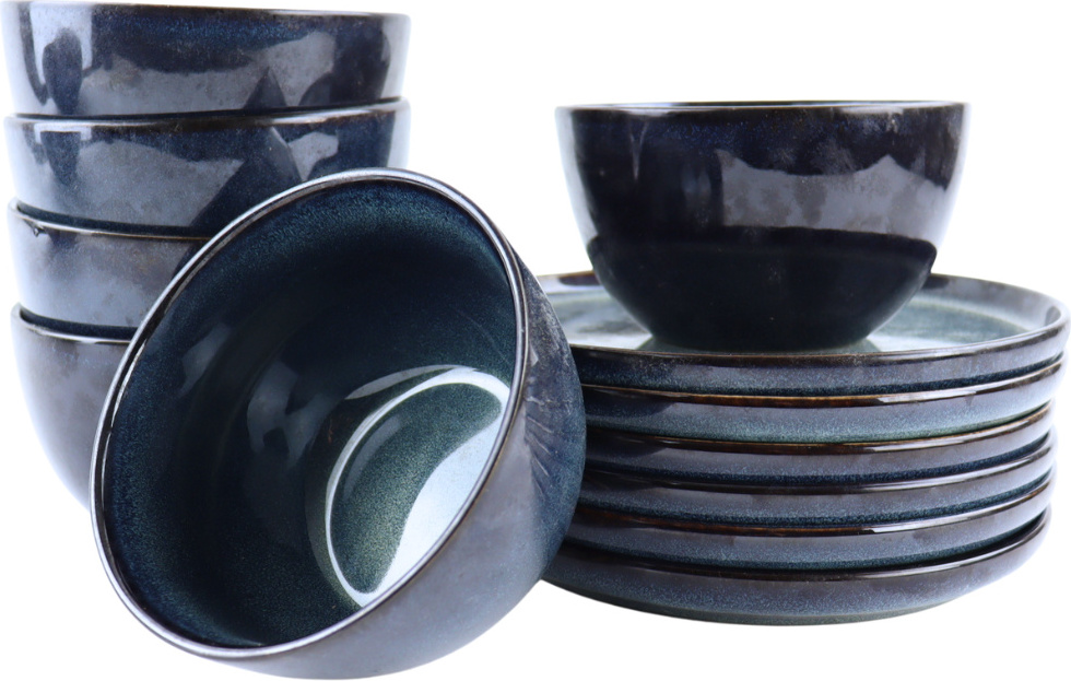 OTIX Geschirrset 6 Personen mit Tellerset Suppenschalen 600ml Schalen EBONY 2862312