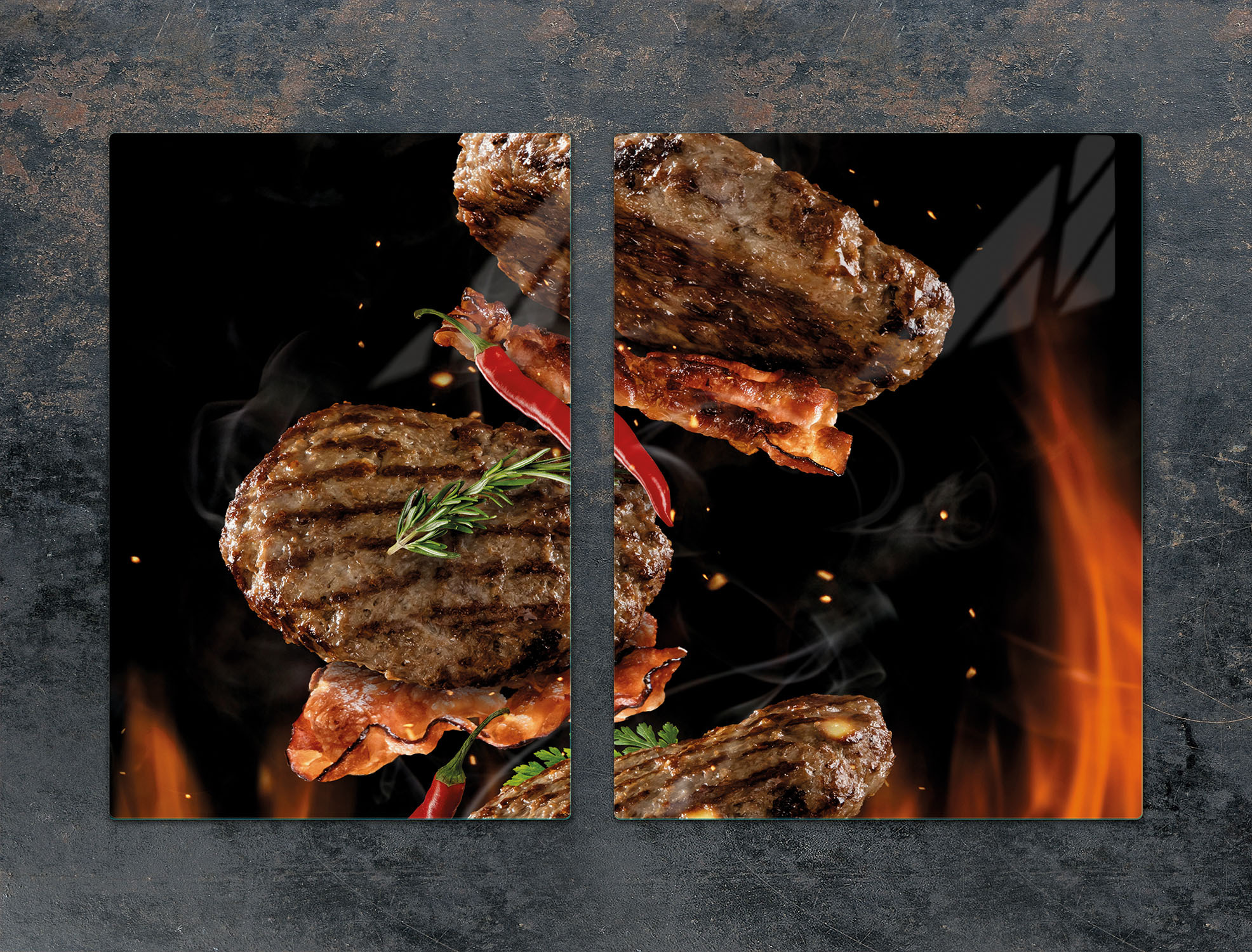 TMK ArtDeko Herdabdeckplatten 2 teilig 75x52 Ceranfeld Abdeckung Glas Schneidebrett Grill Essen