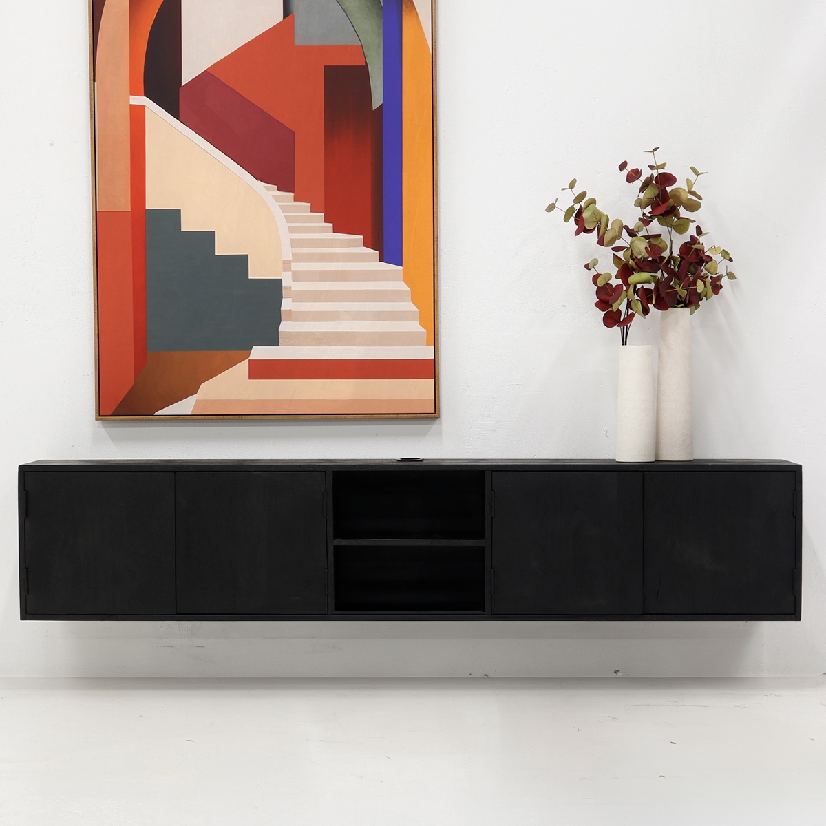 TV-Möbel Schwebend - Schwarz - Mangoholz - 200cm - 5-Türen - TV-Möbel Zen - Giga Meubel