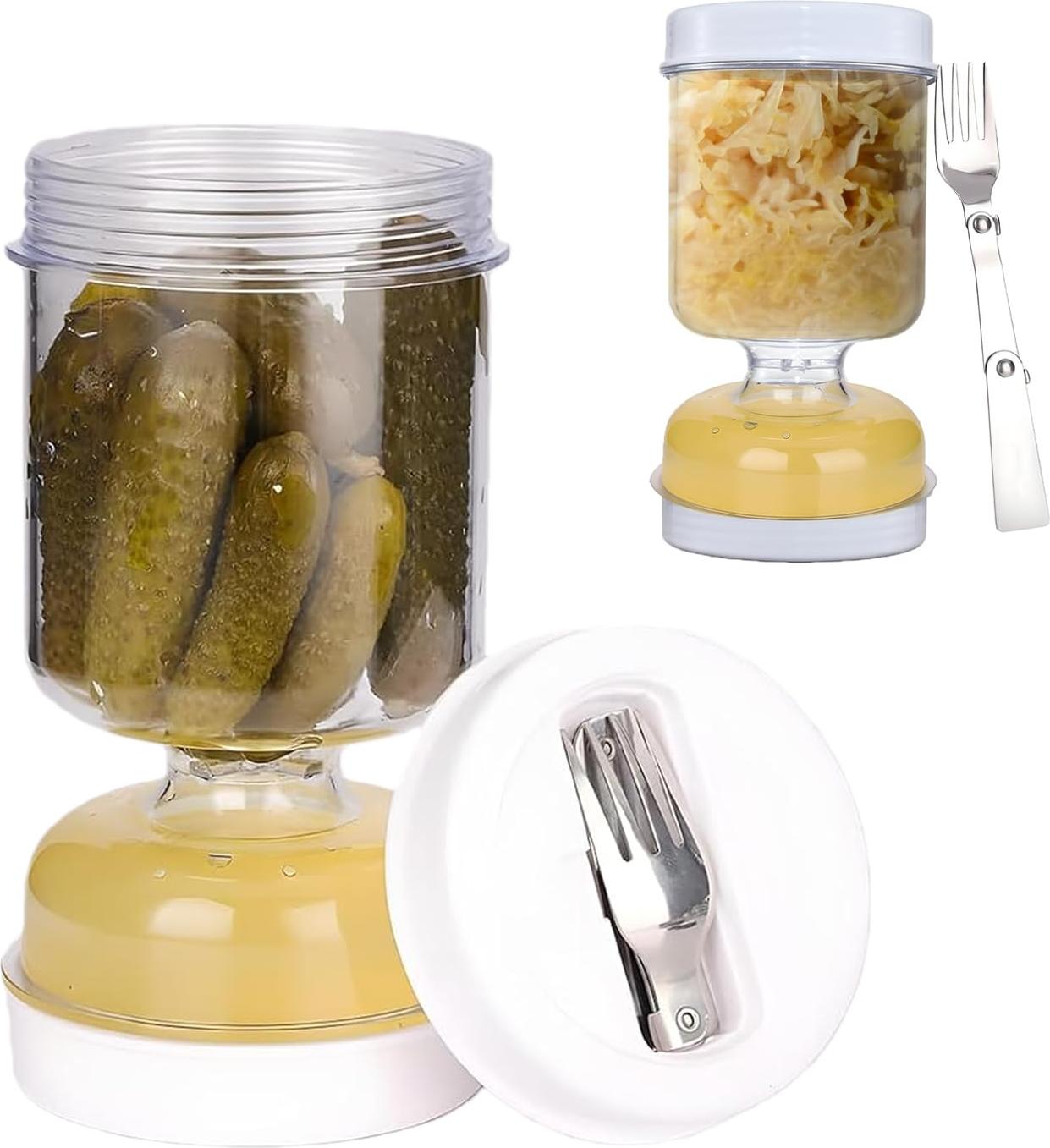 Elkuaie Glas Einlegeglas mit Sieb Sanduhr Gurkenglas zum Umdrehen Pickle und Olive Jar Flip für Saft Separator von Nassen und Trockenen 20260707-Say-KCCP-579