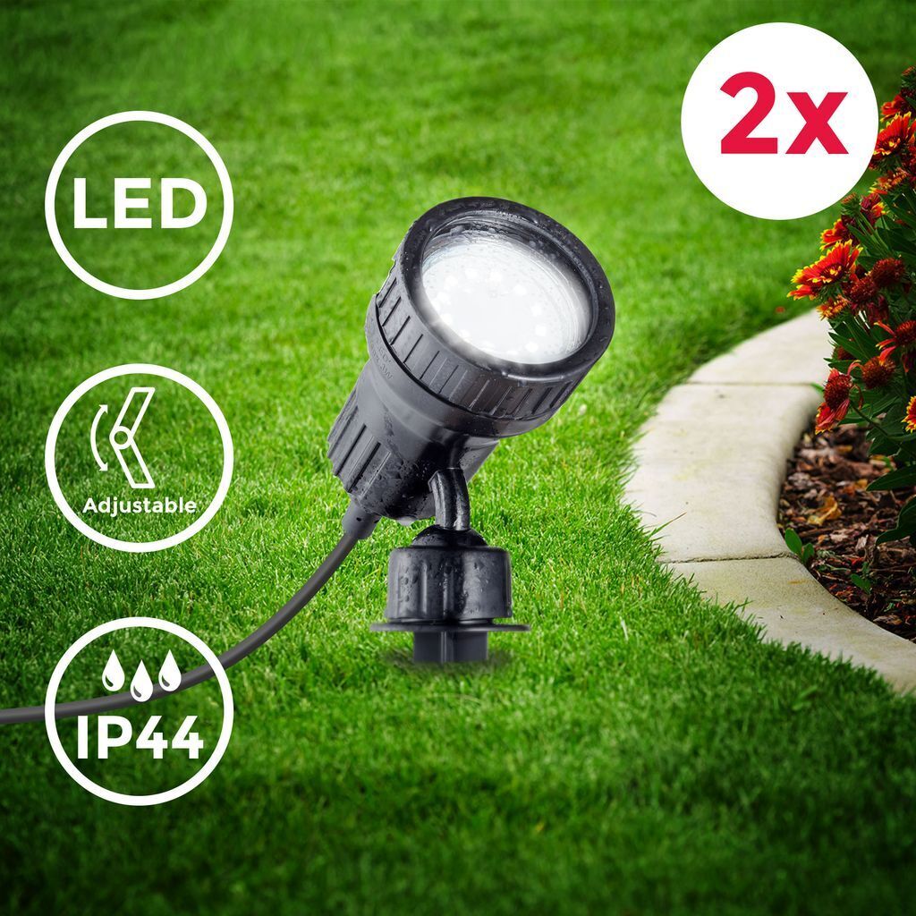 B.K.Licht 2x Gartenstrahler LED Erdspieß IP44 Außenstrahler Halogen Strahler Spießstrahler