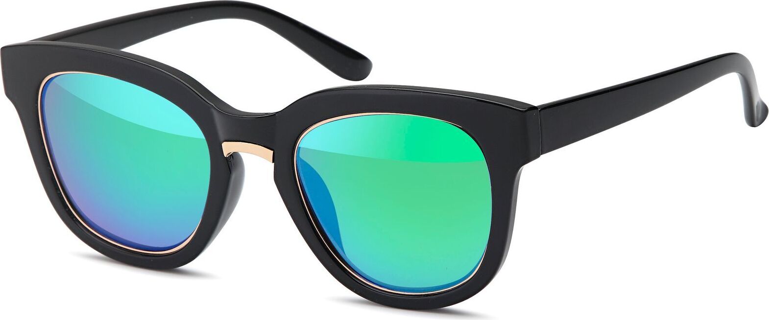 styleBREAKER Nerd Sonnenbrille mit breitem Kunststoff Rahmen und Metall umrandeten Oval Flachgläsern, Kunststoff Bügel, Damen 09020082