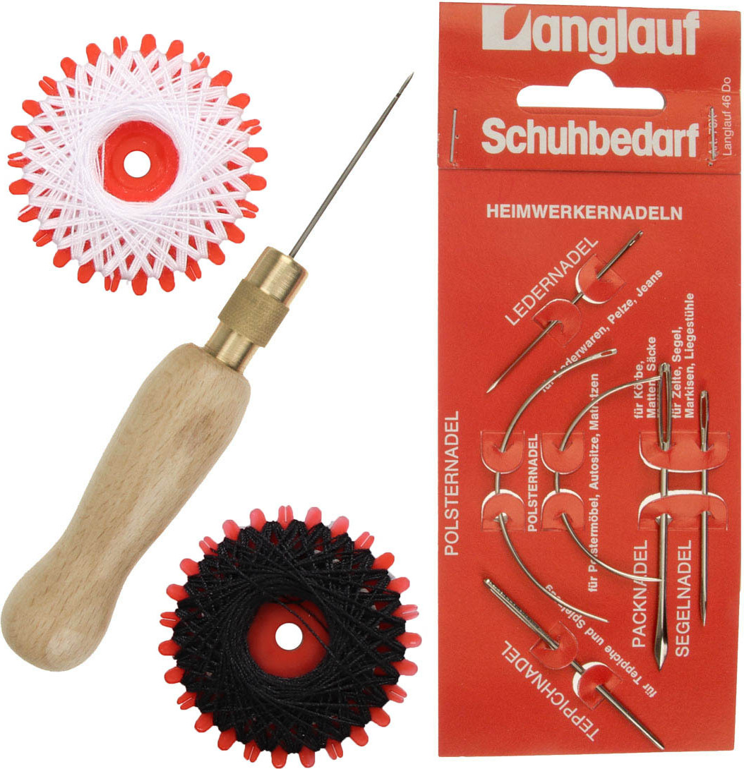 Langlauf Schuhbedarf Nähset I - Leder Nähset - Nähheft Nähahle - hochwertiges Nähwerkzeug zur Verarbeitung von Leder und schweren Stoffen - Leather Awl - Polsternadel Ledernadel Vorstecher - Buchbinder