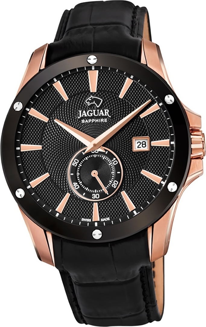 Jaguar Originálne kožené pánske hodinky J882/1 analógové športové náramkové hodinky čierne ACM D2UJ882/1