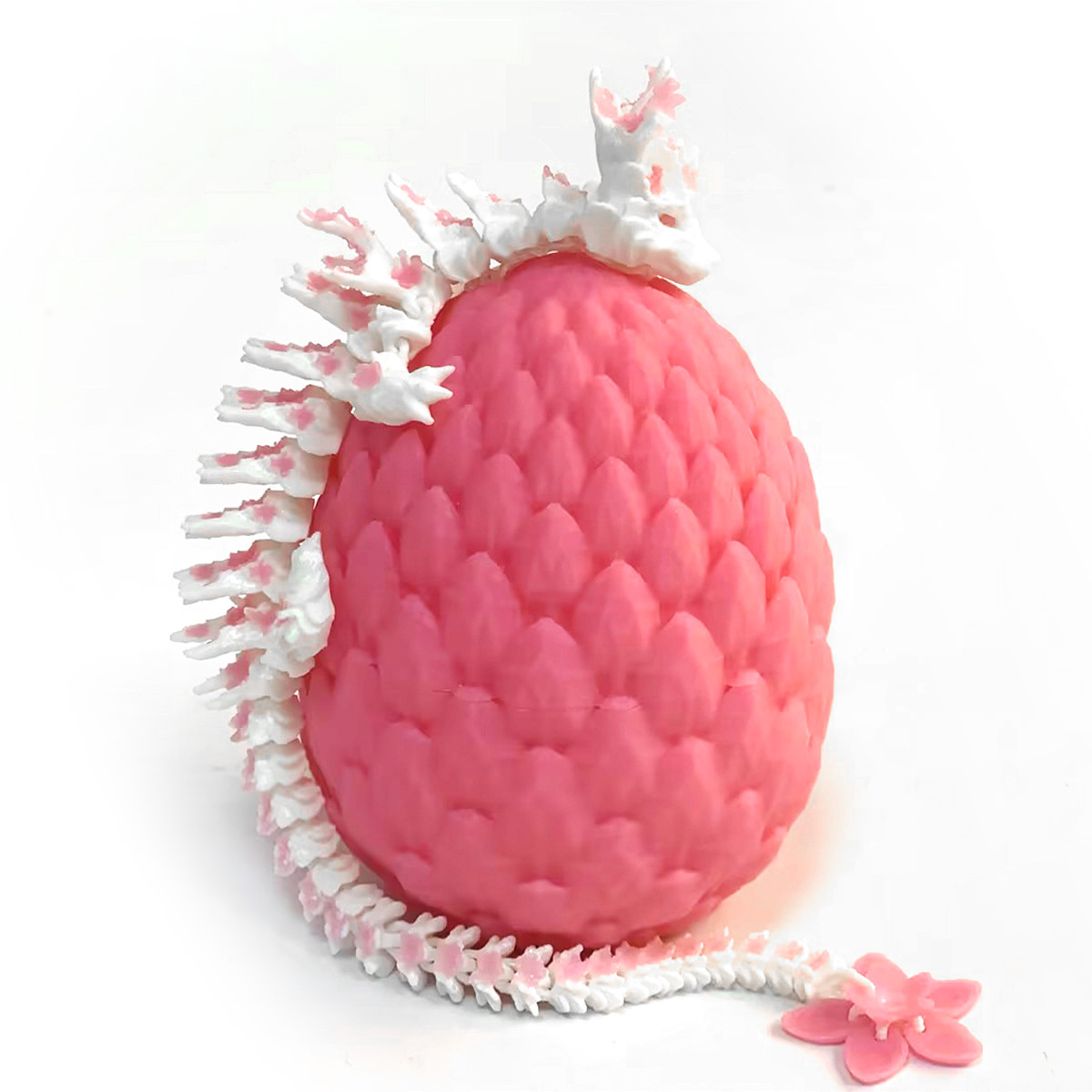 Dopwii 3D-gedruckter Drache und Drachenei, 21,48 cm rosa-weiße Kirschblüte und Drachenei, kreatives Spielzeug zum Entpacken KAUF-Wohn-PT043-PK-17