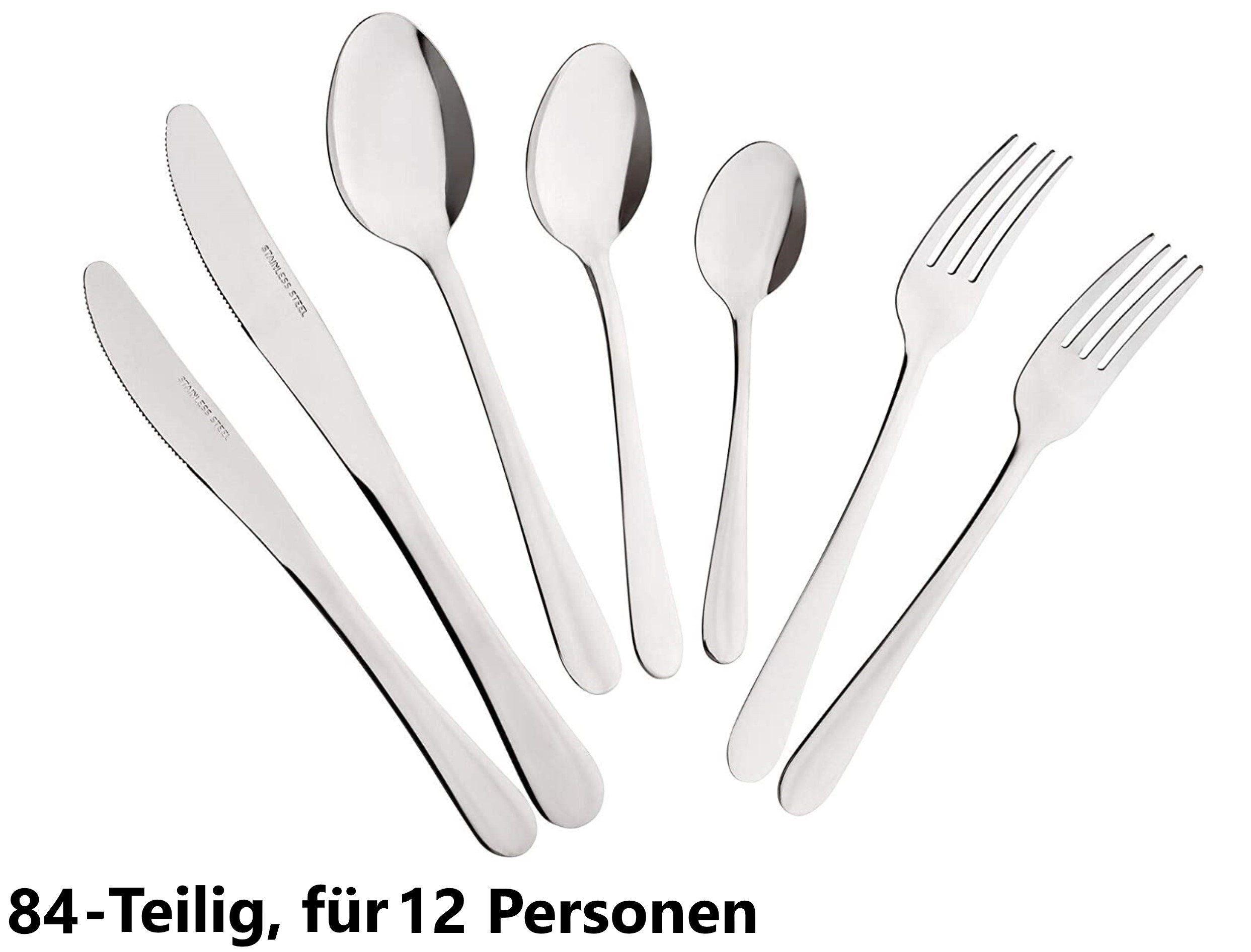 JUNG Besteck-Set Alpina Tafelbesteck 12 Personen, Besteckset Besteck 84 tlg, Edelstahl, 12 Personen, Spülmaschinenfest, Tischbesteck, Menübesteck