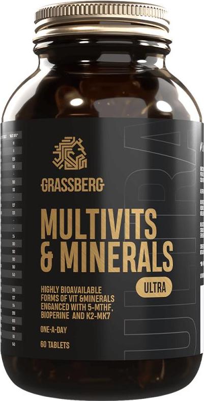 Grassberg Multivits & Minerals Ultra (60 Tabs) Unflavoured - Vitamine, Mineralien & Gesundheit - Vitamine & Mineralien-Komplex FID