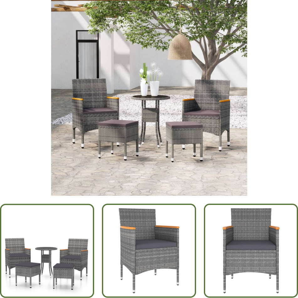 The Living Store 5-tlg. Garten-Lounge-Set Poly Rattan Grau