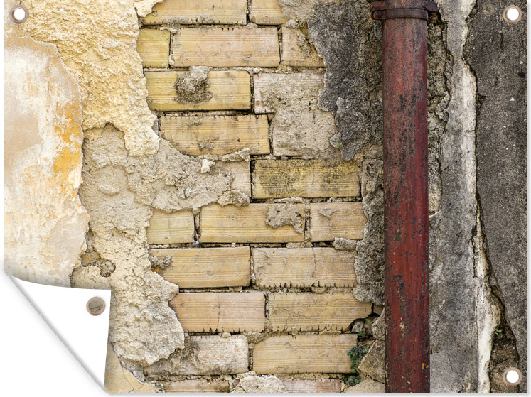 MuchoWow® 40x30 cm Outdoor-Poster Gartendeko Sichtschutz Garten Poster für den Garten Mauer - Steine - Regenrohr - Beton 133|1332997