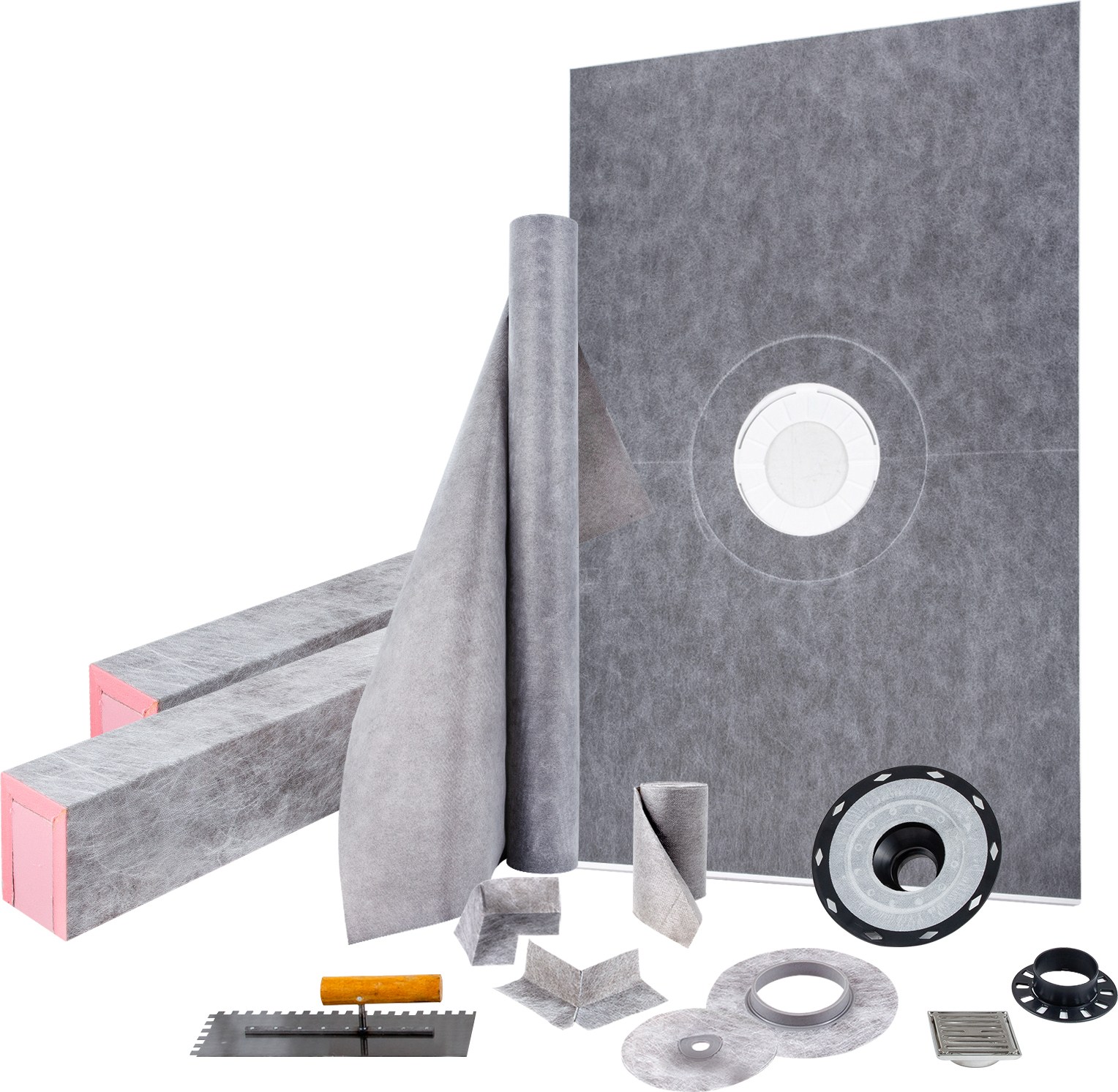 VEVOR Duschschwellen-Set, 48 x 72 Zoll große wasserdichte Duschschwellenmatte mit 4 Zoll PVC-Mittelflansch, 4 Zoll Edelstahlgewebe, 2 individuelle Duschschwellen und Kelle, Duschwannenrampe VV-LYDZ-PVC4872Z