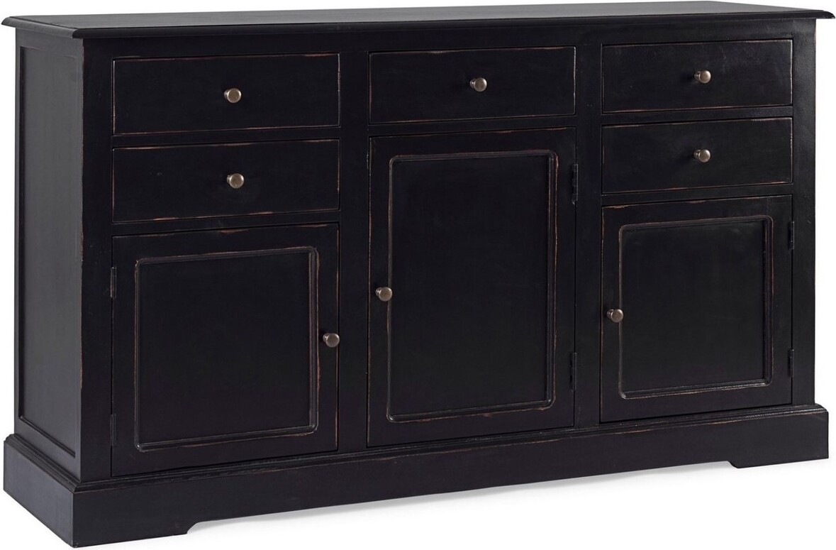 Demotex GmbH Casa Padrino Landhausstil Sideboard Antik Schwarz 145 x 40 x H. 85 cm - Landhausstil Schrank mit 3 Türen und 5 Schubladen - Landhausstil Möbel - Landhausstil Einrichtung