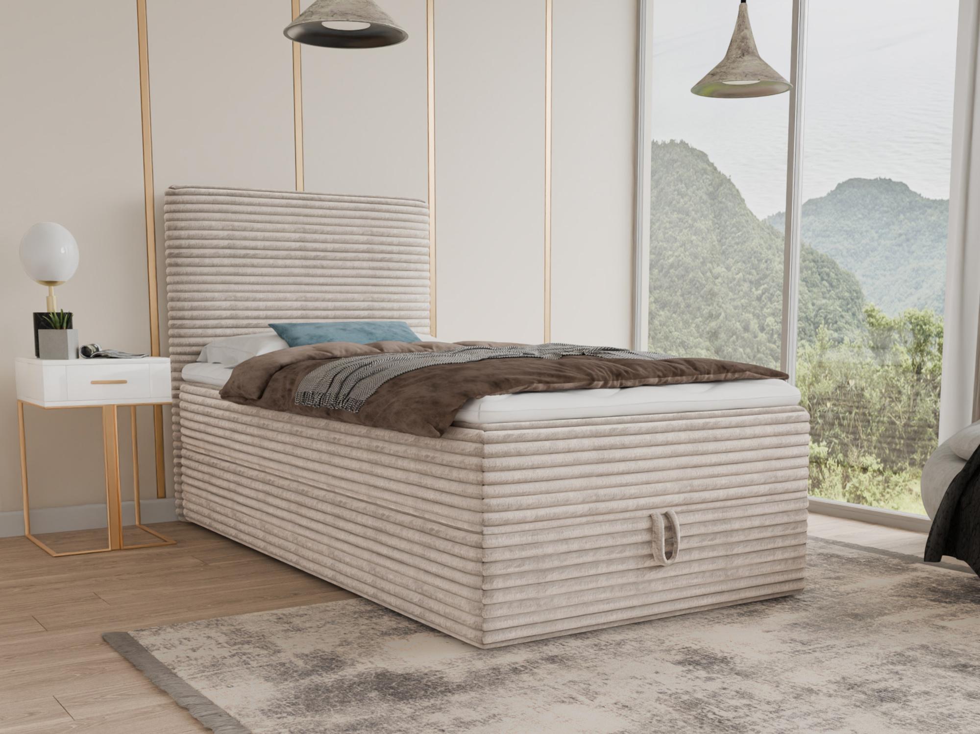 Sofnet Boxspringbett Mollo Mini mit Bettkasten und Matratzentopper - Einzelbett mit Bonell-Matratze und Topper, Polsterbett in weichem Cordstoff, Bett, Schlafzimmer (Beige (Tilia 03), 80 x 200 cm) M7-ZXT9-KSKJ