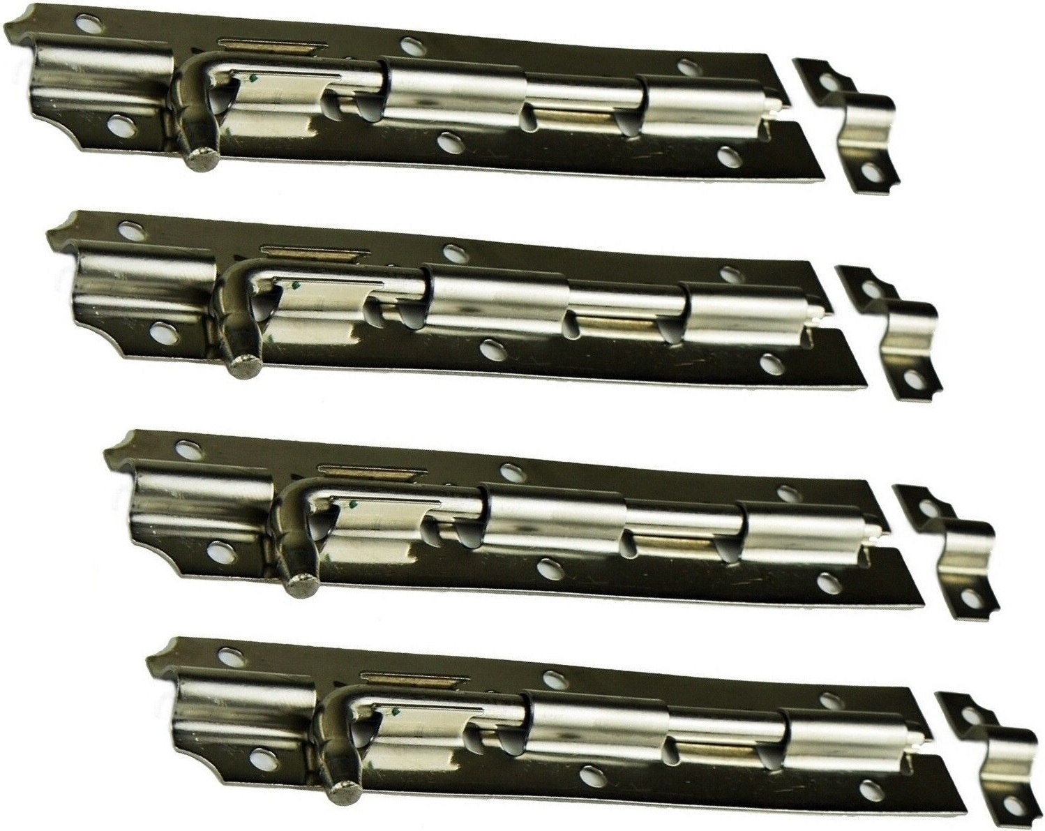 BAYLI 4er Set Schubriegel 153mm aus Edelstahl - 4 Stück Türriegel - Torriegel - Türbeschlag - Bolzenrigel - Überfalle in der Farbe - Silber 4er Set Schubriegel – [153 mm]