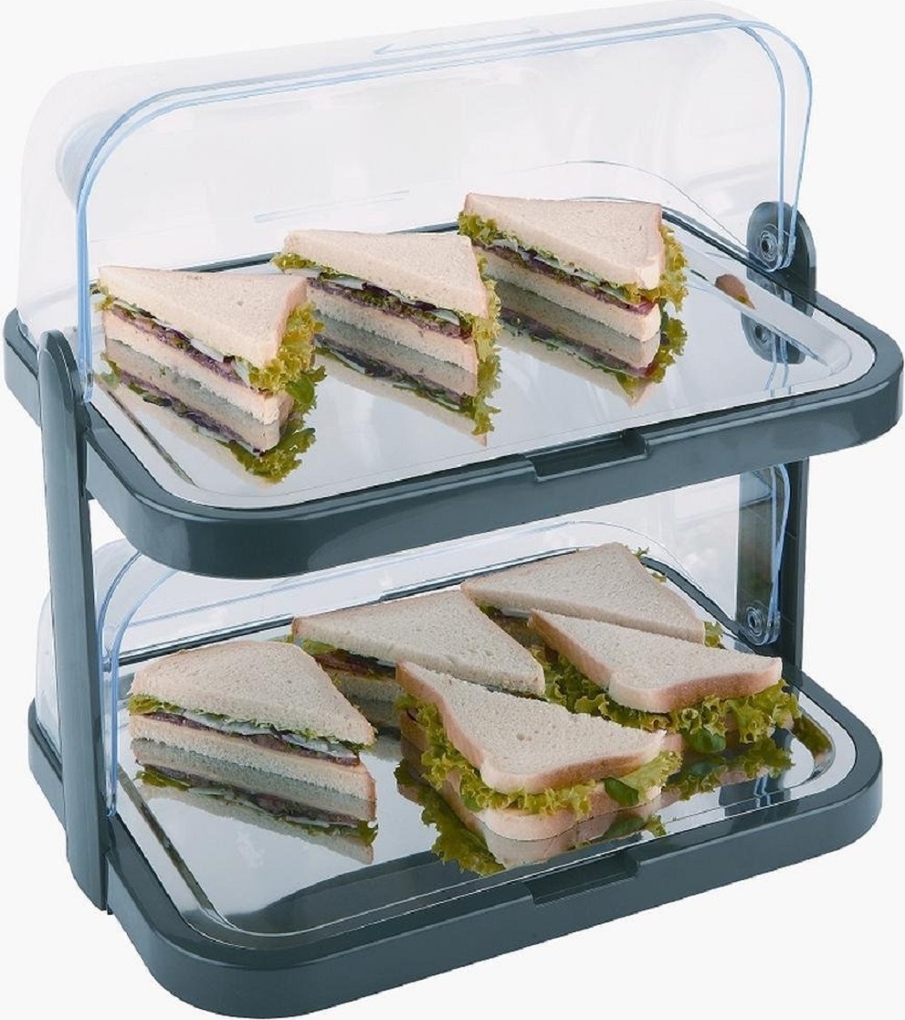 HENDI Buffet-Vitrine Doppeldecker Mit Rolltop – 380 X 260 X 355 Mm, Polystyrol, Transparente Abdeckung