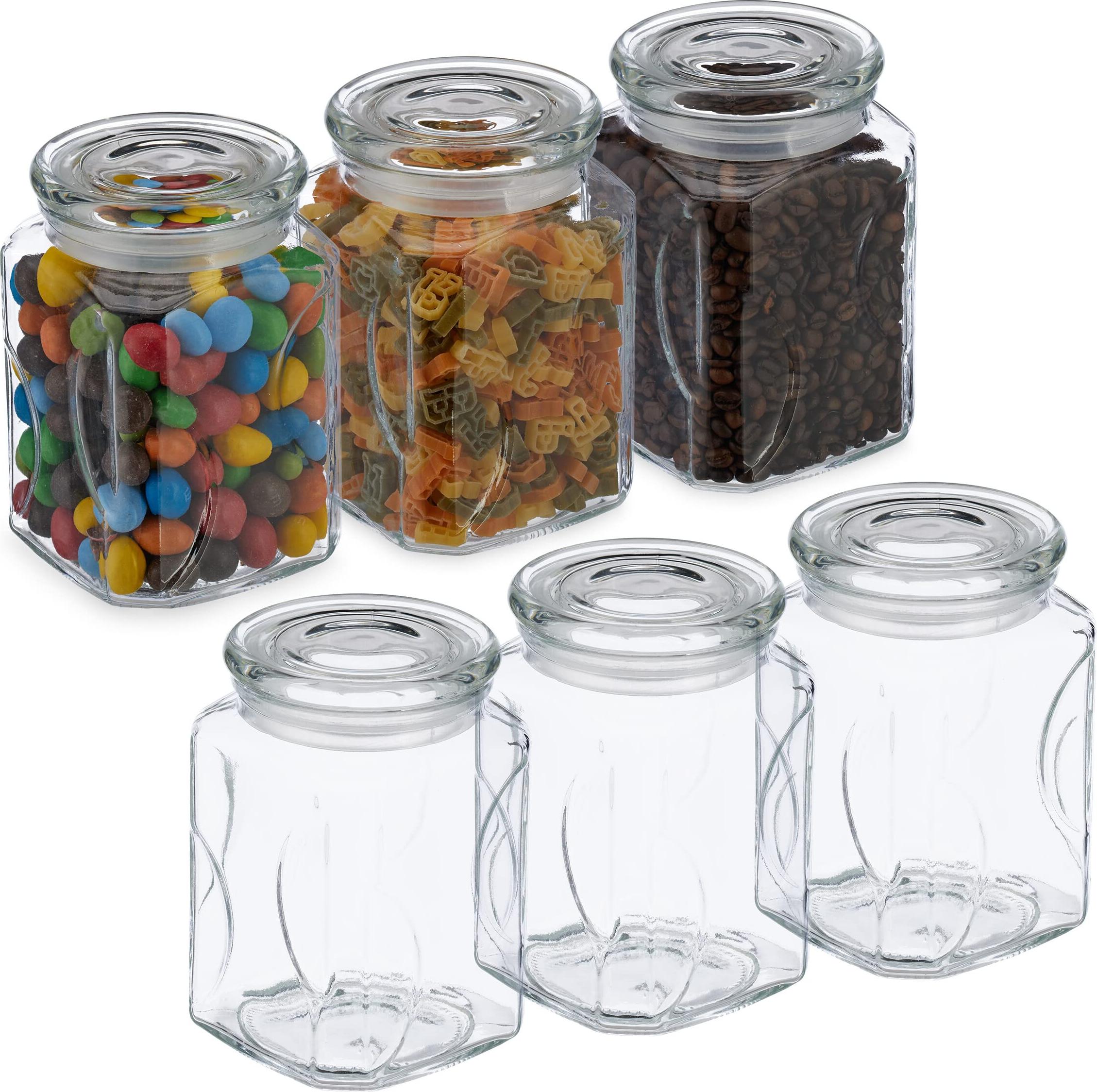 Relaxdays Vorratsgläser mit Deckel, 6er Set, Glas, 750 ml, eckige Vorratsdosen, luftdichte Glasbehälter, transparent 10043224_0
