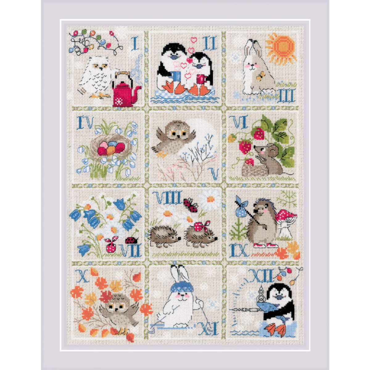 Riolis Kreuzstich-Set „Lamm Und Hase“ – Inkl. Stoff, Wolle, Nadel, Anleitung, 11,75x11,75 Cm