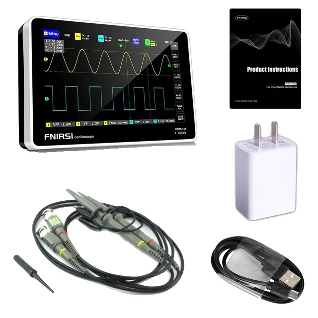 Digitálny tabletový osciloskop, malé rozmery, 2 kanály, šírka pásma 100M, vzorkovacia frekvencia 1GS, FNIRSI-1013D