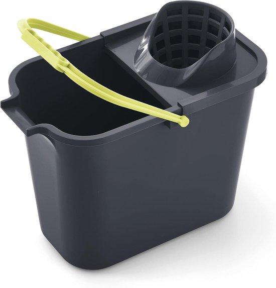 Famanu Rechteckige Eimer mit Auswringfunktion - 12 Liter - Grau und Limettengrün SHSHOP