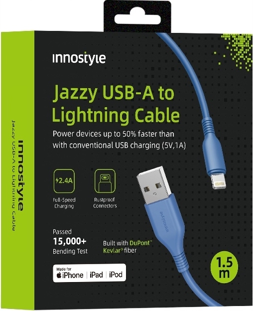 Innostyle Jazzy Usb Lightning Mfi Schnelles Ladekabel Für Iphone Polyamid 2M Blau IAL150tLBL
