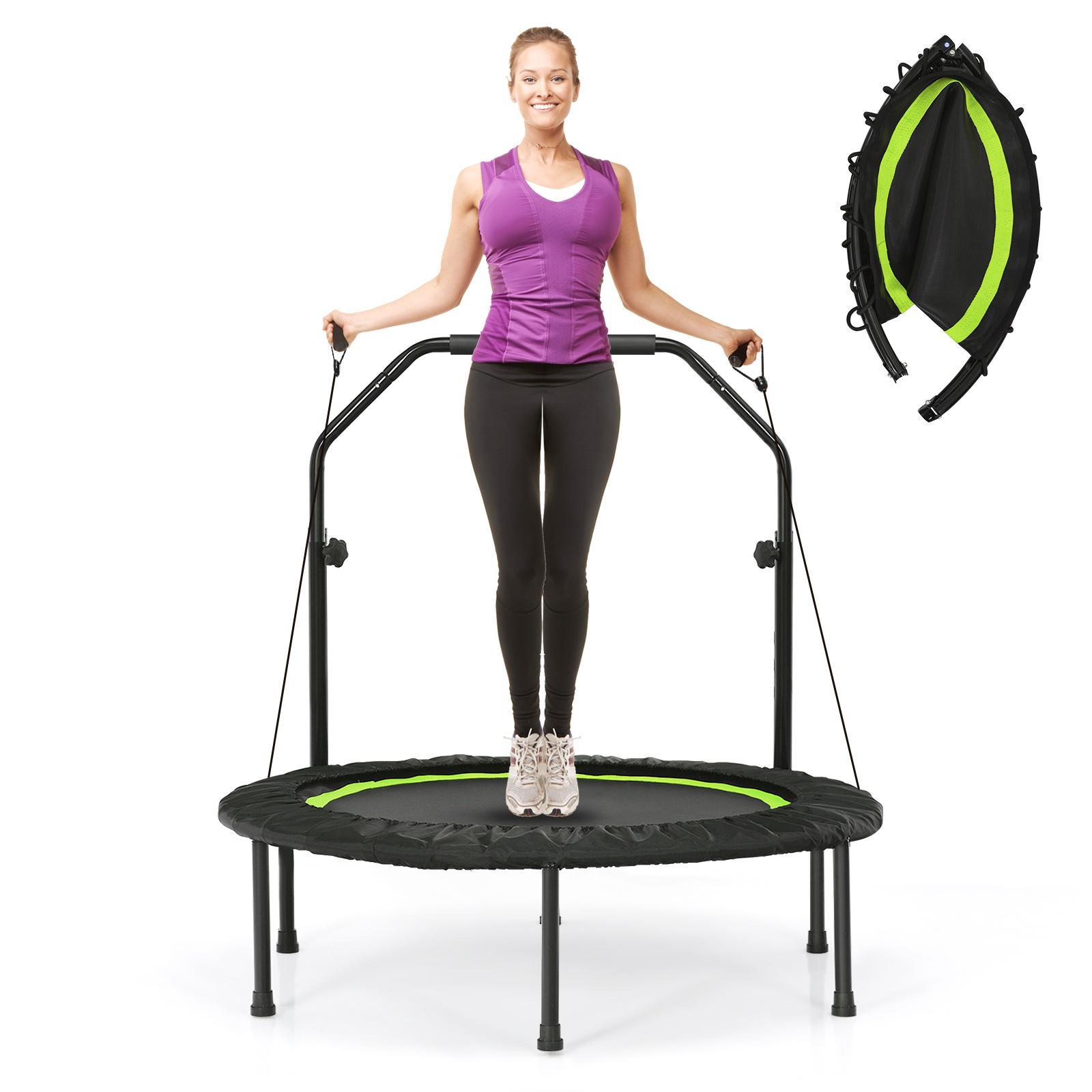 COSTWAY φ101cm Fitmess trampolína, mini trampolína s výškovo nastaviteľnou rukoväťou a 2 odporovými páskami, detská trampolína, záhradná trampolína, zelená