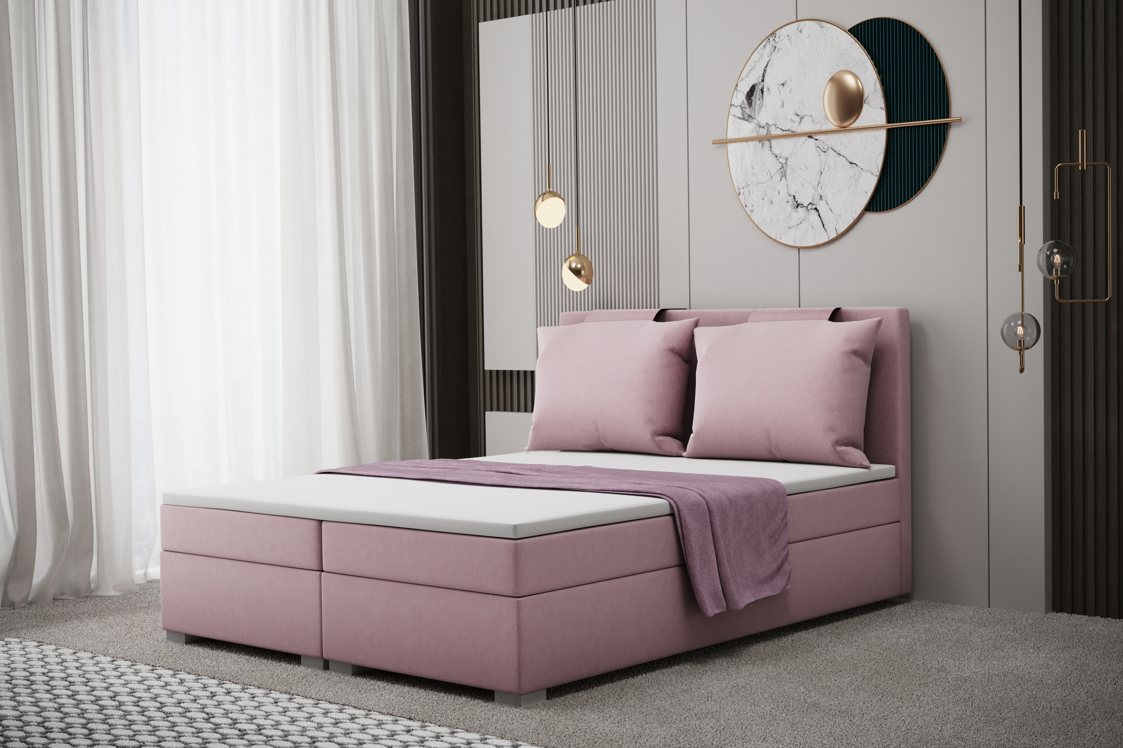 Kaiser Möbel skriňová posteľ s podnožou a matracom, posteľ do spálne -TERAMO- 180 cm x 200 cm Ružová