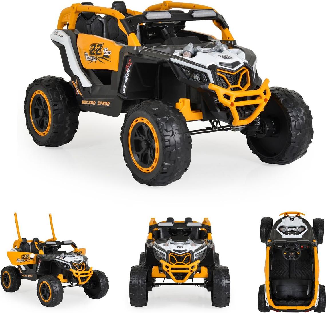 Moni Kinder Elektrofahrzeug Jeep Kansas, EVA-Reifen, Fernbedienung, Musik, Gurt orangr weiß