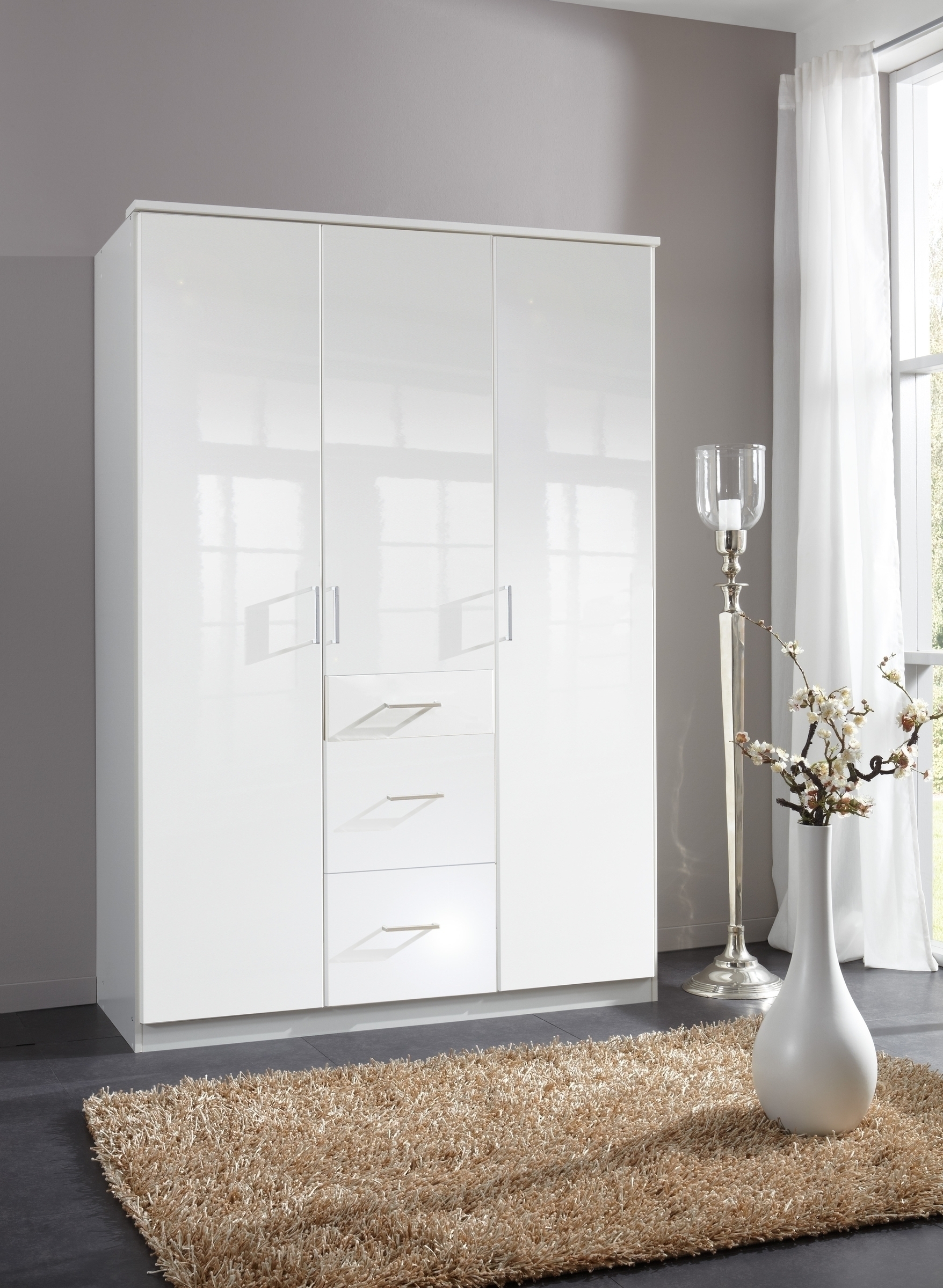 Drehtürenschrank >Clack< in HOCHGLANZ LACK WEISS - 135x199x58cm (BxHxT)